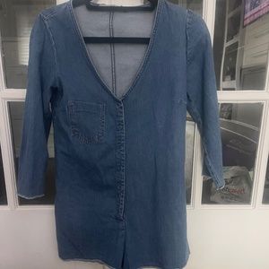Zara denim romper jumper long sleeve size xs